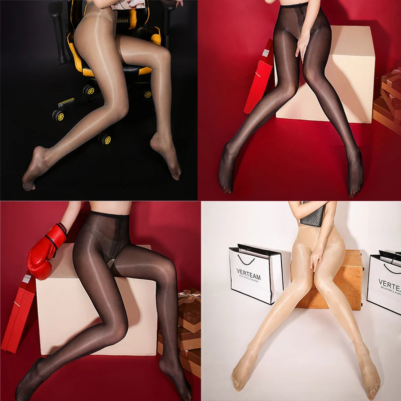 Women's Elastic Magical Stockings Oil Shiny Pantyhose Sexy Open Crotch Hight Waist Elastic Nylon Stocking Gloss Smoothly Medias