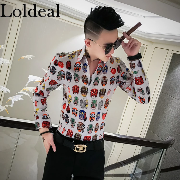Loldeal китайский Печатный Facebook человек с длинным рукавом Camisa Masculina качество рубашки