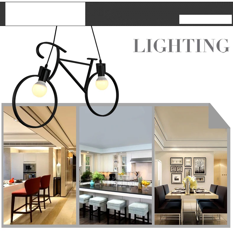 Modern Chandelier Bicycle Metal Wrought Iron Chandelier Lampshade E27 Edison Led Chandelier Living Room Cafe Shop