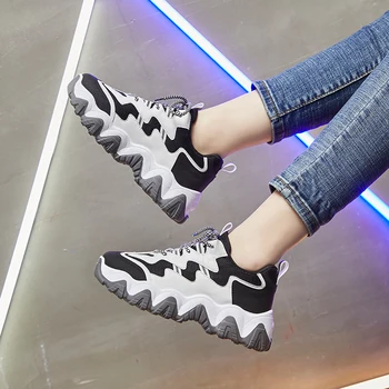 

2020 Outdoor Spring New Leather Women's Green Running Sneakers Fashion Women Flat Thick Sole Woman Sport Footwear Shoes E14-90