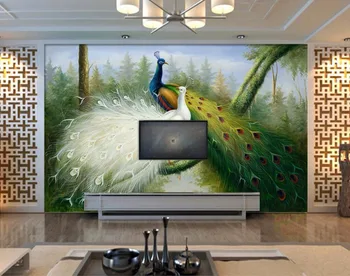 

CJSIR Custom Photo Wallpaper Mural Wall Forest Peacock Oil Painting Background Decorative Painting Papel De Parede 3d Para
