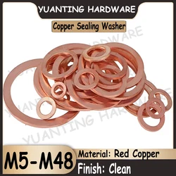 1Piece-30Pcs M5 M6 M8 M10 M12 M14 M16 M18 M20 M22-M48 Red Copper Sealing Washer Plain Washer Seal Gasket Ring Shim Flat Washers