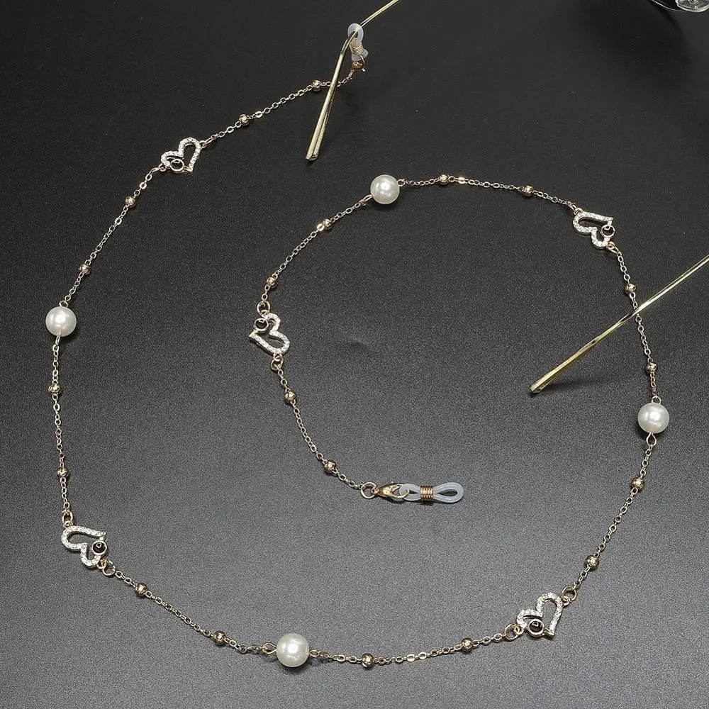 

Charm Heart Shape Beads Sunglasses Lanyard Strap Necklace Eyeglass Chains Handmade Glasses Chain Cord