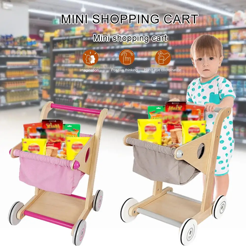 Деревянная игрушечная тележка для супермаркета, деревянная корзина для покупок, игрушка для ролевых игр, обучающие игрушки для детей, детская тележка для малышей