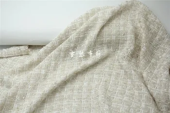 

free ship check tweed fabric beige with very less shinning line weaved light weight for summer price for 1 meter