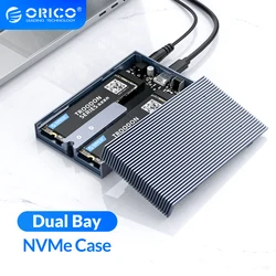 ORICO – boîtier double baie en aluminium pour SSD NVME M.2, USB C 3.1 Gen2, 10Gbps, pour clé M et clé M/B, PCIe, avec adaptateur d'alimentation 5v 4a 