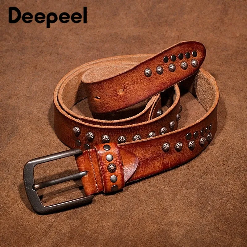 Deepeel 1 шт. 3,8 см* 105-125 см мужской ремень с заклепками в стиле ретро замшевый кожаный ремень с пряжкой прошитый вручную мужской ремень с джинсами YK679