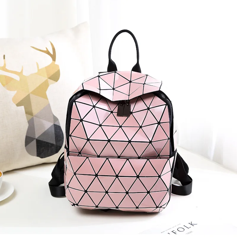 

New Style Paint Japanese Style Backpack Bright Surface Rhombus Joint WOMEN'S Bag Rubik's Cube Folding Backpack