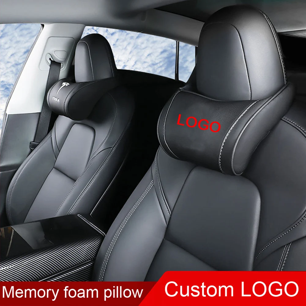 

Black 1pc Car Seat Headrest Neck Pillow Cushion Protect custom-made Logo Accessories for BMW Tesla Audi Volvo JEEP Lexus etc.