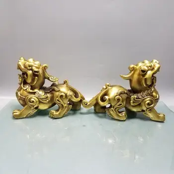 

wedding decoration Lucky China Seikos red bronze Beast brave troops Poodle Statue Pair of carved lucky beast statues