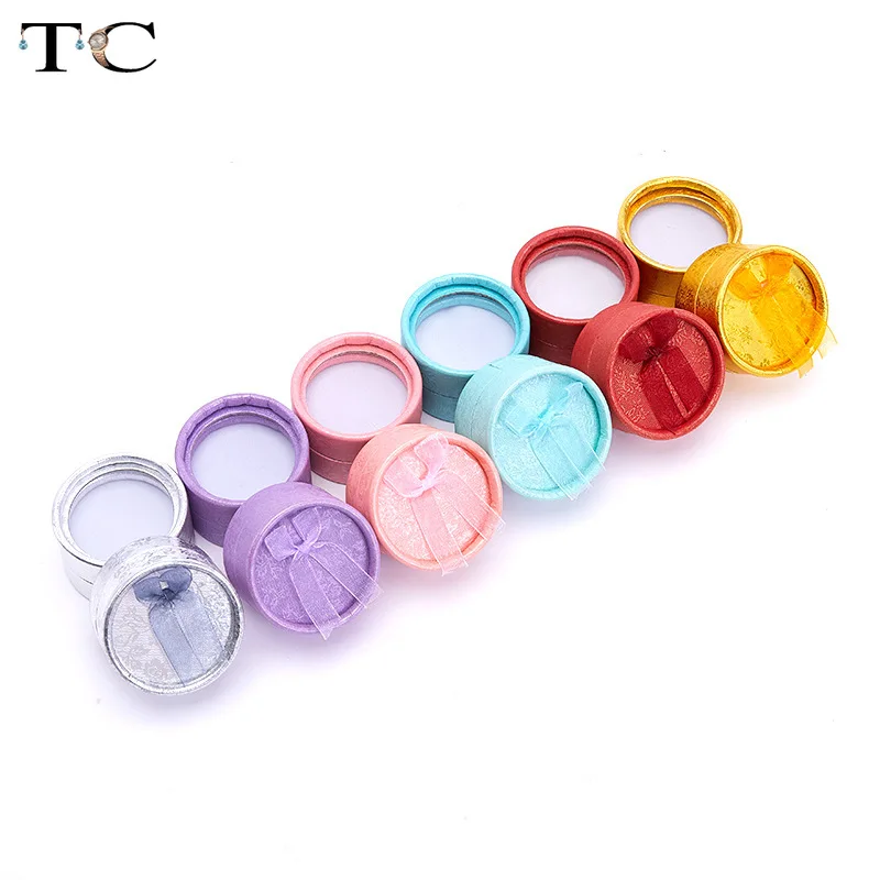 Multi-color Bow Small Round Ring Box Stud Earrings Jewelry Box Gift Box For Ring Display Jewelry Wholesales 12/24pcs/Lot