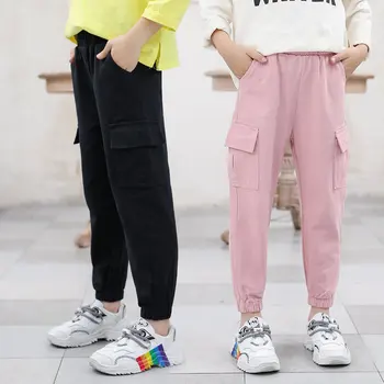 

Girls Kids Cargo Pants Sportswear Black Pink Army Green Khaki Color Wide Cargo Pants for Teen Girl Korean Spring Fall 4-13yrs