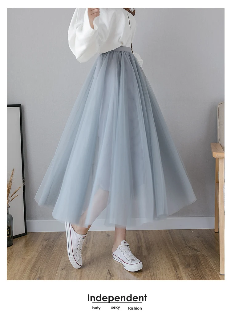 Yarn skirt half-length skirt female spring and autumn mid-length style 2020 new mesh pleated skirt super fairy forest autumn wrap skirt