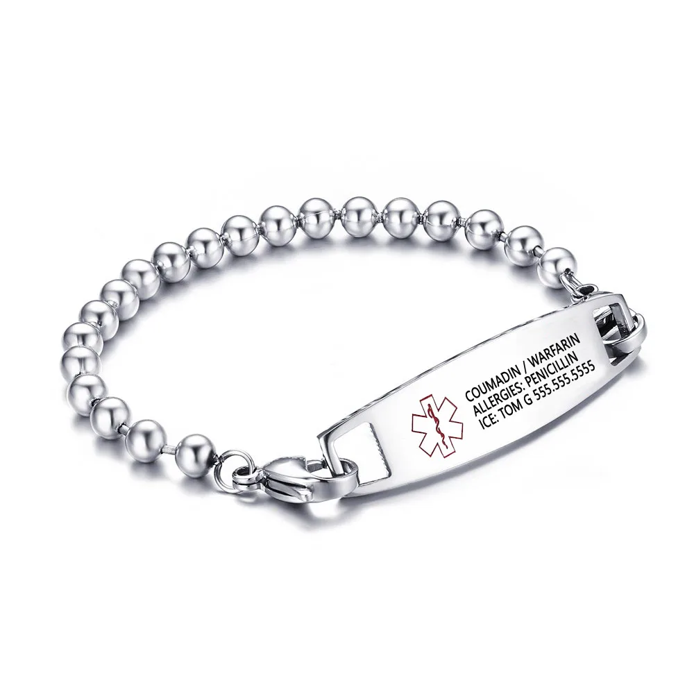 Titanium Steel Identification Doctors Medical Alert ID Bracelet Bead