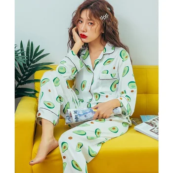 

Smmoloa Autumn Women Pajama Set Long Sleeves Pijama Nature Silk Pajamas