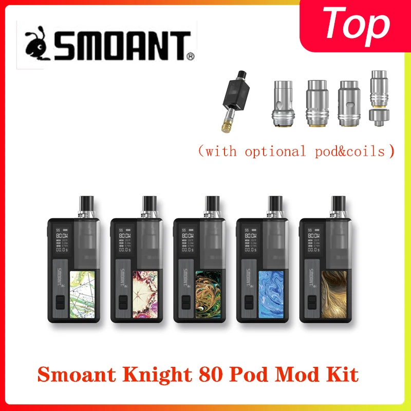 Новое поступление Smoant Knight 80 Pod Mod Kit с 6 типами дополнительных катушек питание от