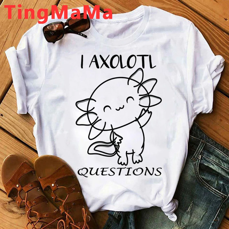 Kawaii Cartoon Axolotl T Shirt Women Funny Summer Tops Anime Graphic Tees Hip Hop Unisex Cute Harajuku Aesthetic Tshirt Female palm angels t shirt Tees