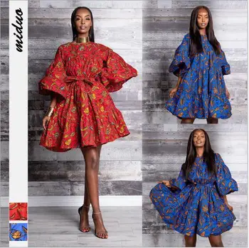 

Elastic Maxi Dress African Print Vestidos Dashiki Bazin Loose Wax Ruffle Sleeve Robe Gowns Broder Riche Sexy Lady Party Vacation