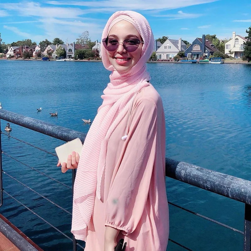 

90*185cm muslim wrap headscarf balinese twill crinkled hijab solid color shawl turban scarves Islamic foulard hijabs for women