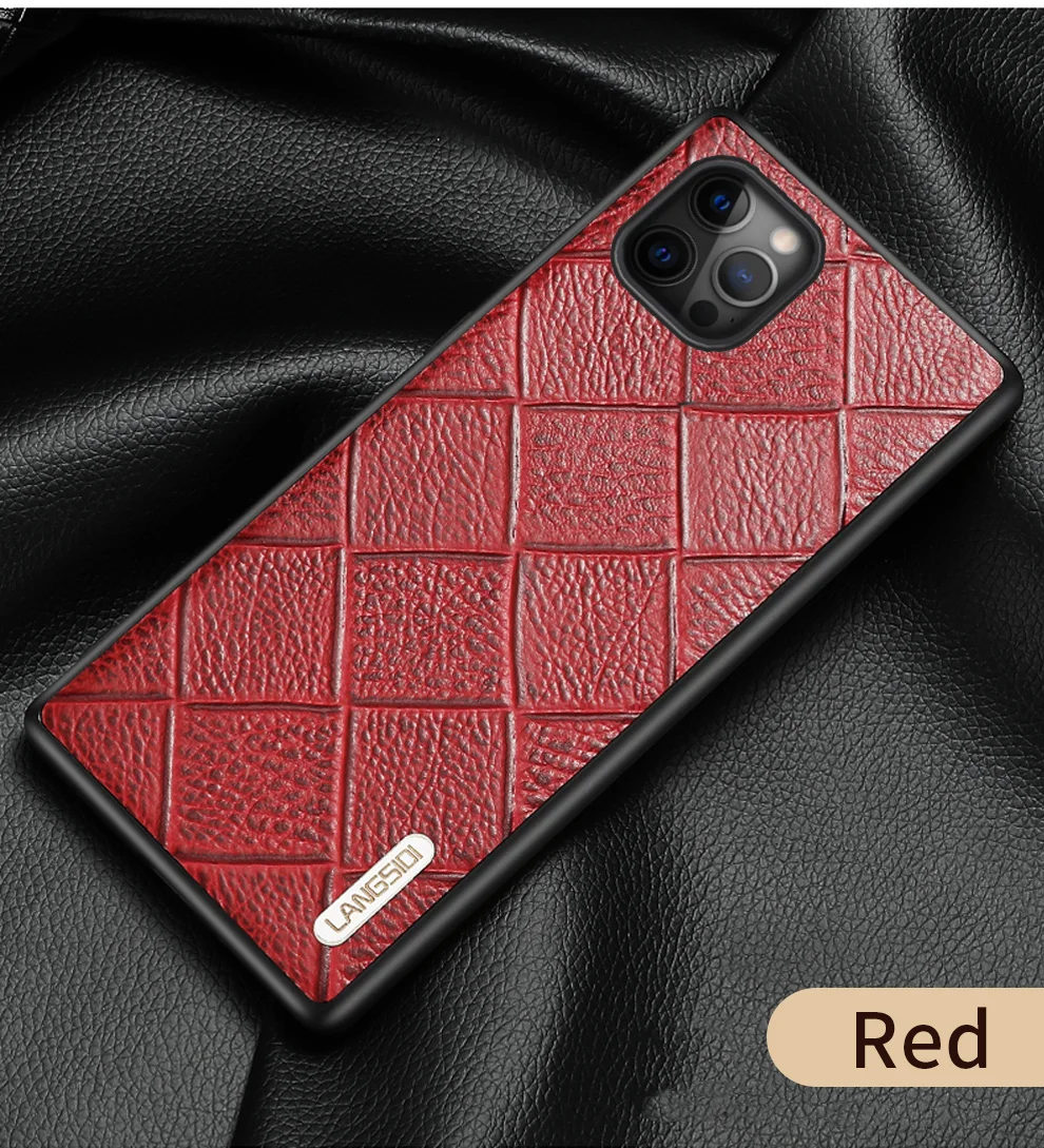 LANGSIDI Leather case For Iphone 12 pro max 11 Square embossing back cover For iphone 12 pro 12 max xr xs max 7 8 plus fundas