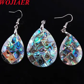 

WOJIAER Natural New Zelanian Abalone Shell Pearl Gem Stones Teardrop Beads Pendant Earrings Set Jewelry PQ3006