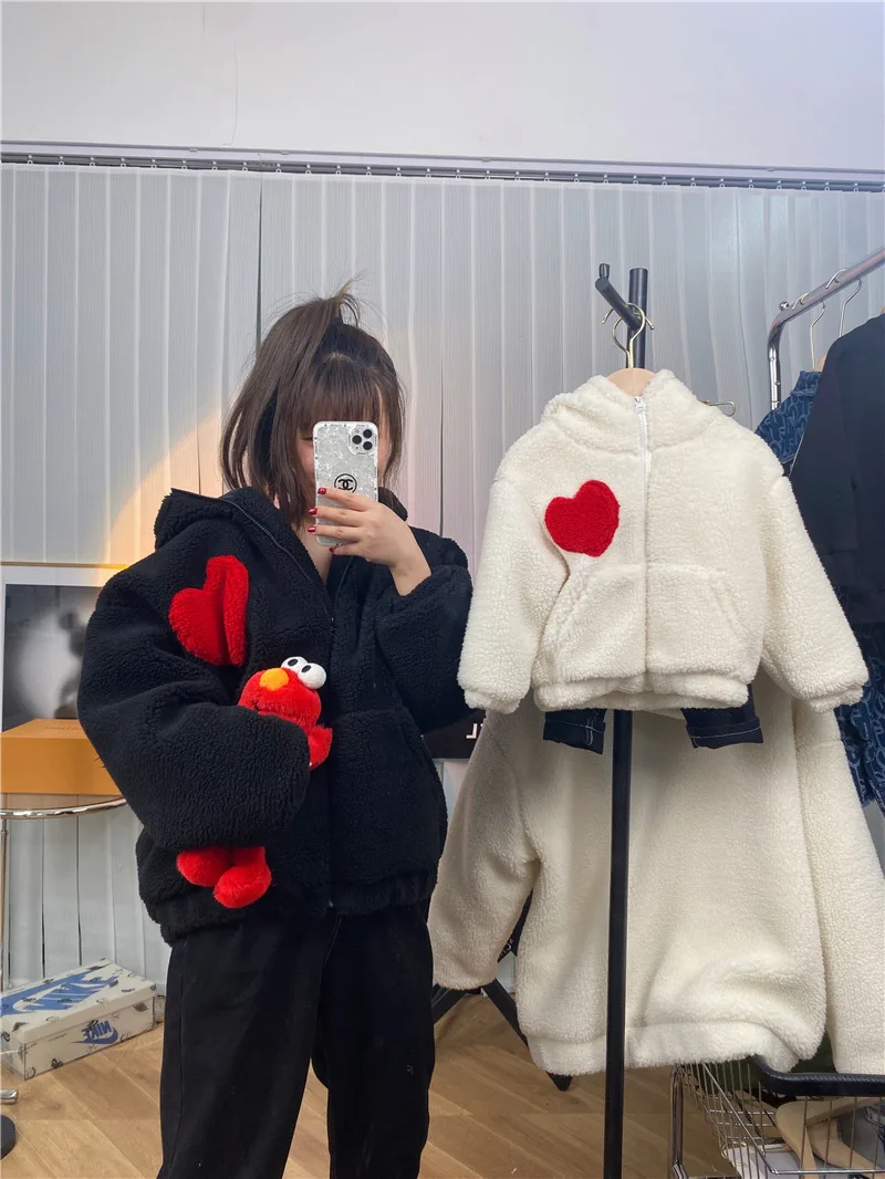 

2022 Valentine's Day And Christmas Limited Buyer Designer Star Parent-child Lamb Wool Love Jacket