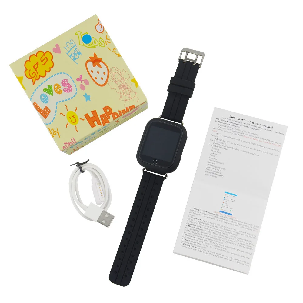 Детские умные часы телефон GPS Смарт трекер Q100 Детские часы с Wi-Fi и SOS устройство отслеживания местоположения - Цвет: black with box