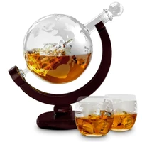 Globe Antique Whiskey Wine bottle Brandy Dispenser With Wood Stand Home Bar  1