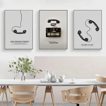 

Retro Style Landline Phone Decoration Canvas Painting Black Poster Hd Printing Frameless Style for Living Room Office