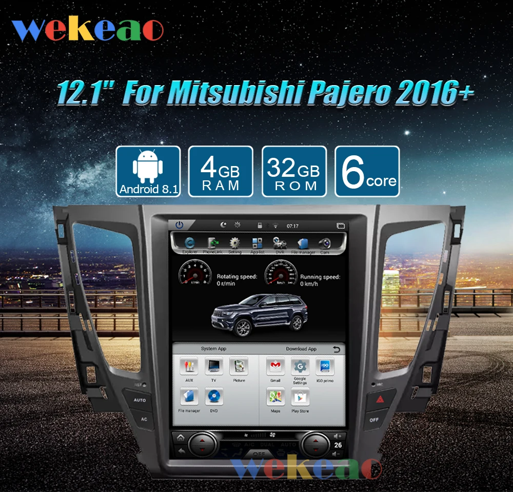 Wekeao вертикальный экран Tesla style 12,1 ''1 Din Android 8,1 автомобильный Радио gps навигация Авто dvd-плеер для Mitsubishi Pajero