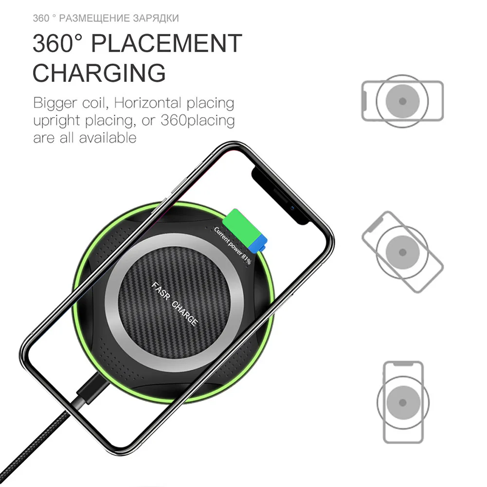 10 Вт Qi Беспроводной Зарядное устройство для huawei P30 Pro Коврики 20 samsung S10 iPhone XS Max подставка для быстрой зарядки с покрытием для всех Беспроводной зарядка телефонов