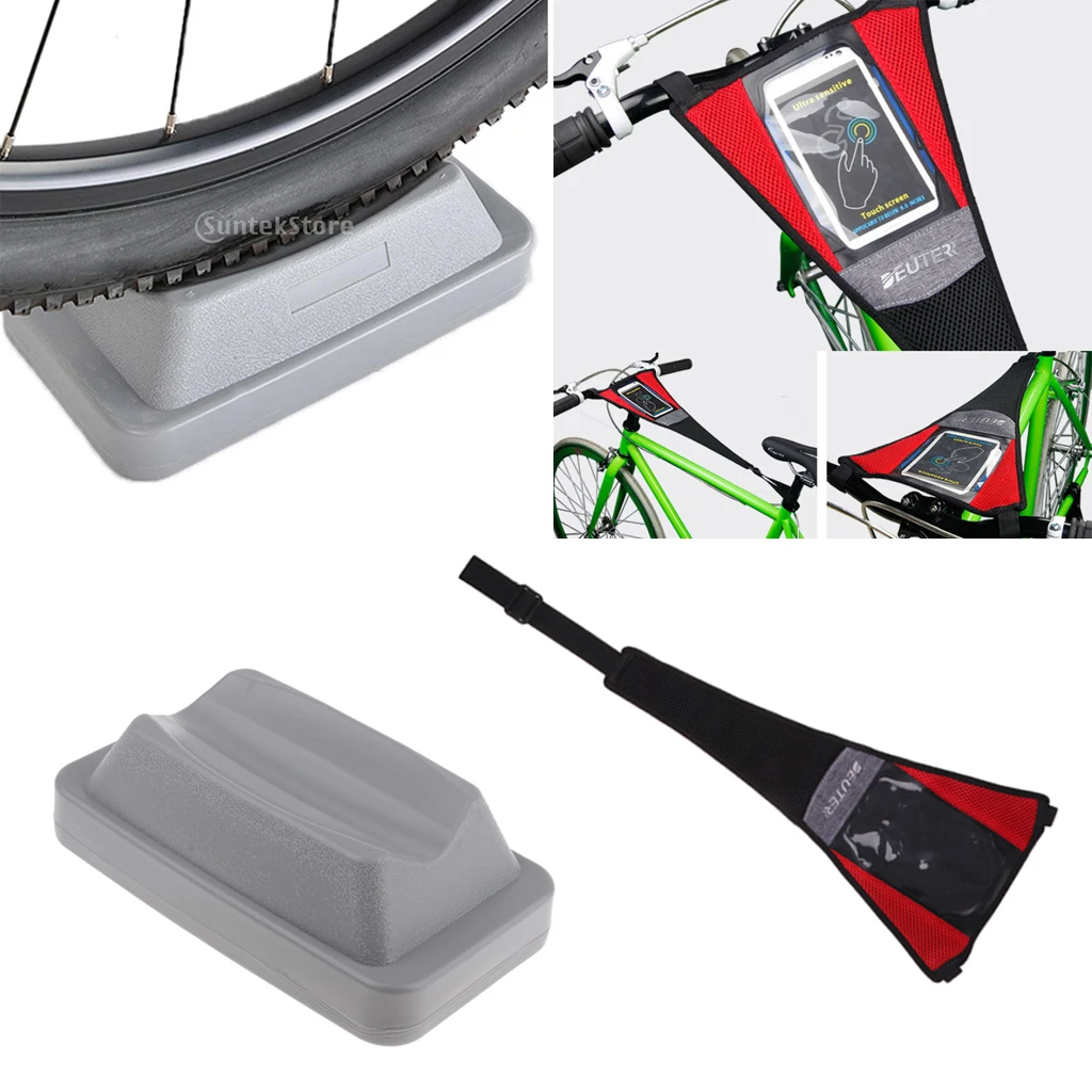 

Bike Bicycle Trainer Sweat Catcher Net Strap Frame Guard Phone Holder & Front Wheel Riser Block