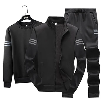 

New spring fashion casual men's stand-up collar brand men's fall long-sleeved zipper cardigan sports and leisure 3-piece set