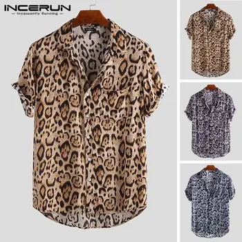 

INCERUN Men Casual Shirt Leopard Printed Button Camisa Breathable Short Sleeve Summer Beach Hawaiian Shirts Men Streetwear 2020