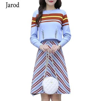 

Women's Knitted Sets 2020 Autumn Winter Office Work Elegant Long sleeve Pullover Sweater Tops and High waist Midi Skirt Suit