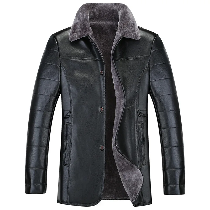 

Middle Age Men Leather Coat Plus Velvet Thicken Pu Leather Jacket Winter Fat Man Male Plus Fat plus Size Fur One Piece Coat