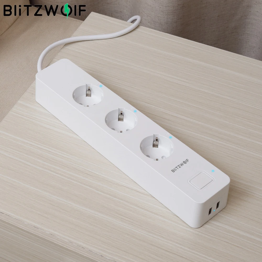BlitzWolf BW-SHP9, 3300 Вт, 15а, 3 гнезда, двойной USB слот, умная лента питания, приложение, дистанционное управление, таймер, работает с Amazon Alexa/Google Home