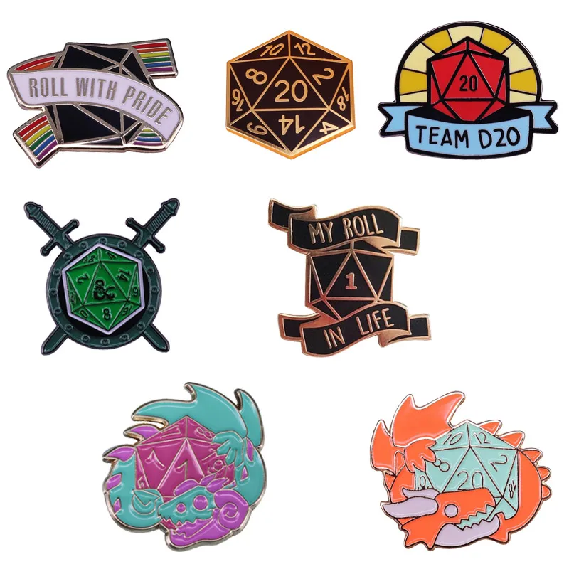 D20 кости эмалированная шпилька для ролевой игры украшения геймеров geek nerdy