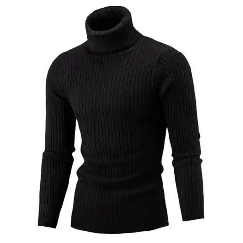Casual Men Sweater Solid Color Turtleneck Knitted Sweater Men Slim Knitwear Knitted Jumpers Pullovers Men Sweater Pull Homme Black