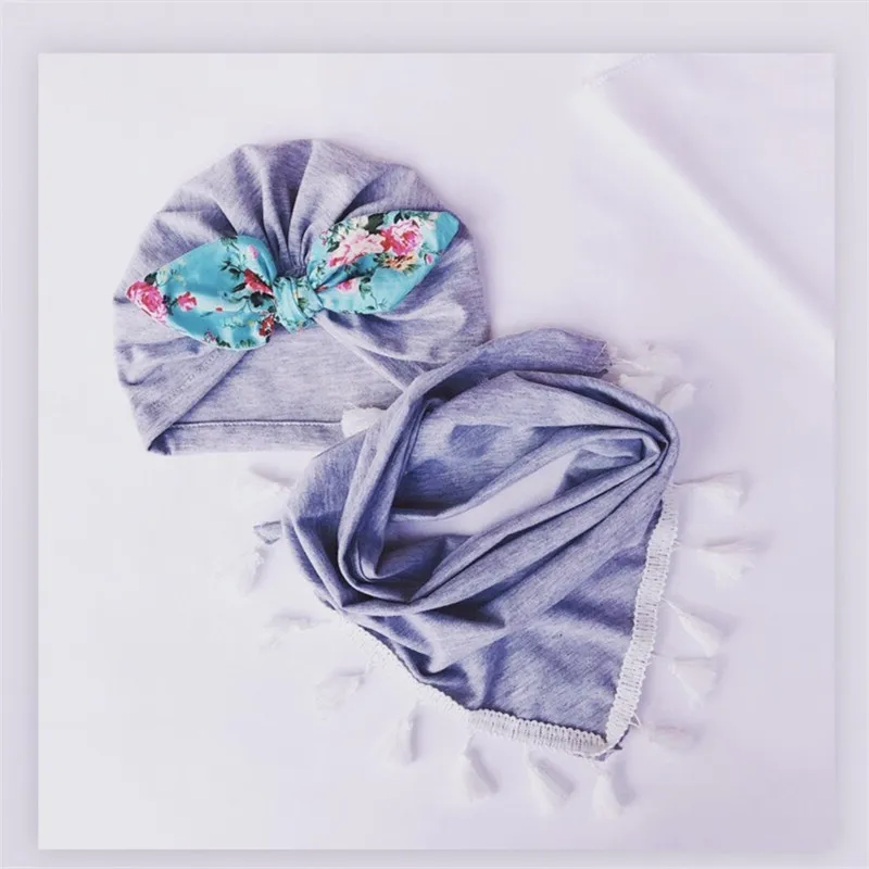1 Baby Hat Scarf Set Cotton Baby Boy Girl Hat Bowknot Cap Children Hats Newborn Bonnet Beanie Boys Caps - Цвет: 1