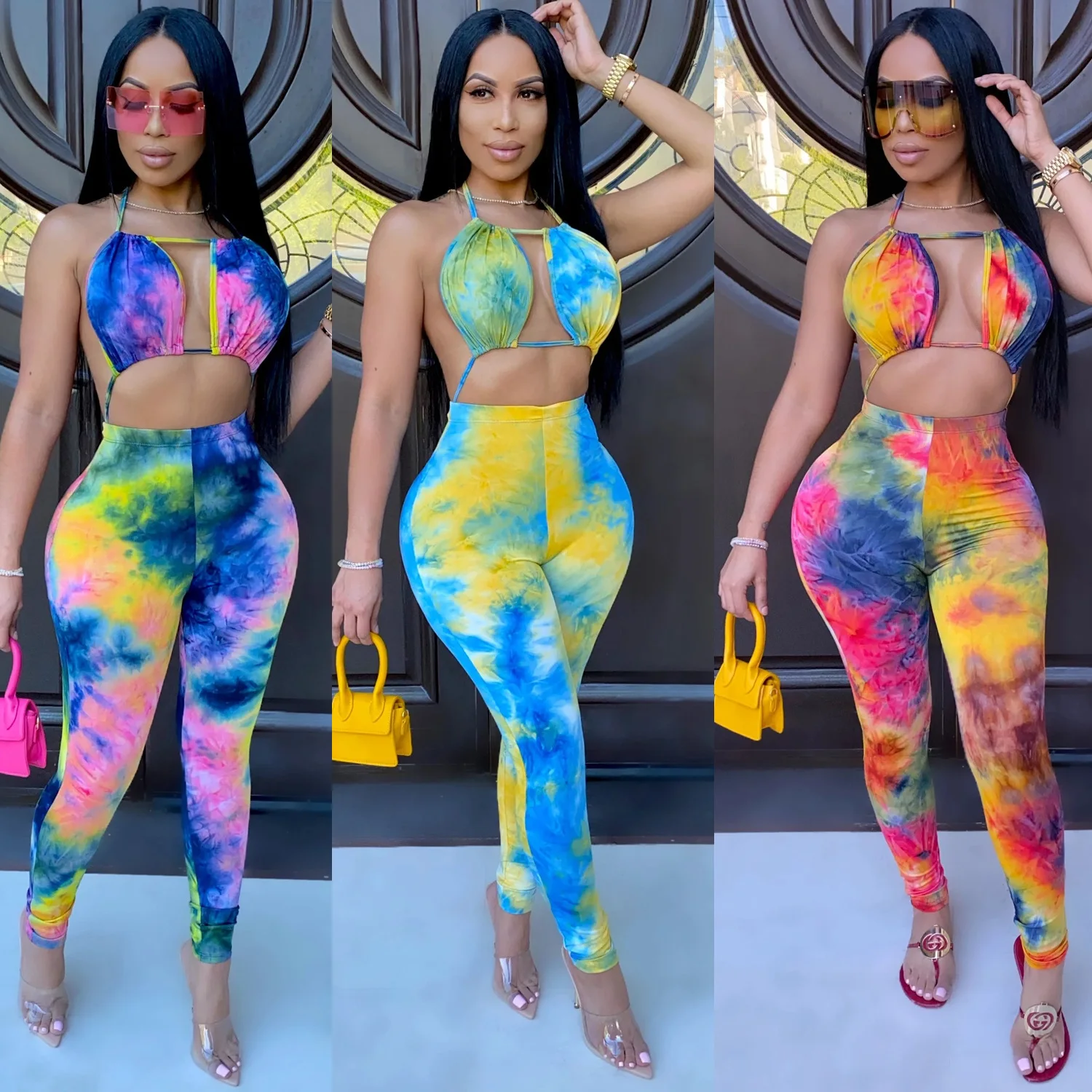 

2020 Summer New Jumpsuit Hot Selling Rompers Tie-Dye Printed Jumpsuit European and American Women's Clothes
