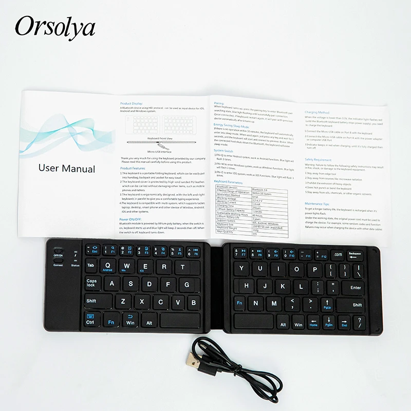 Mini teclado dobrável bluetooth com superfície de