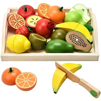 

Wooden Toys Pretend Play Food Set For Kids Play Kitchen Cuttable Toy Fruit Veg Wooden Knif Tray Gifts Education Food Toys