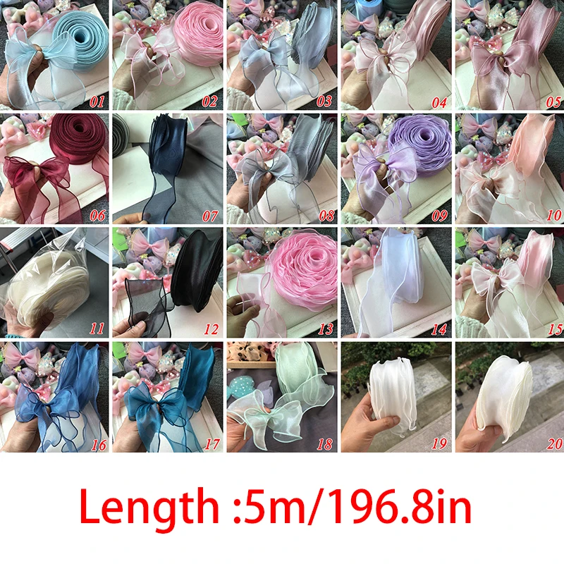 5M Plain Fishtail Yarn Ribbon Bouquet Packaging Material Flower Baking Lace Wave Chiffon Yarn Gift Strap