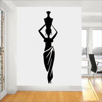 

African Woman Girl Vinyl Wall Stickers Living Room Africa Culture Dance Style Pitcher Vase Wall Decal Home Decor Pattern