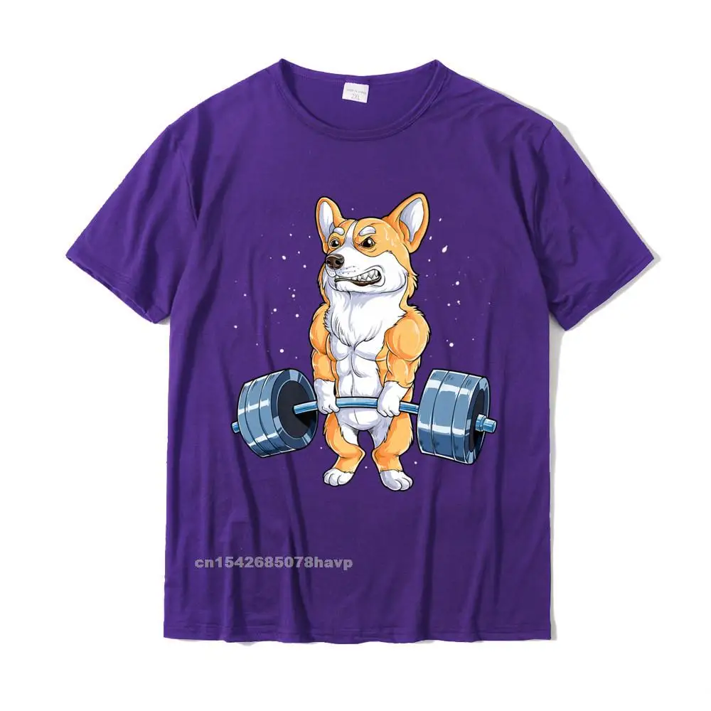 2021 Popular Printed Summer T Shirt O-Neck 100% Cotton Men Tops Shirts Short Sleeve Summer/Fall Summer T Shirt Corgi Weightlifting Funny Deadlift Men Fitness Gym Workout Premium T-Shirt__2232. purple