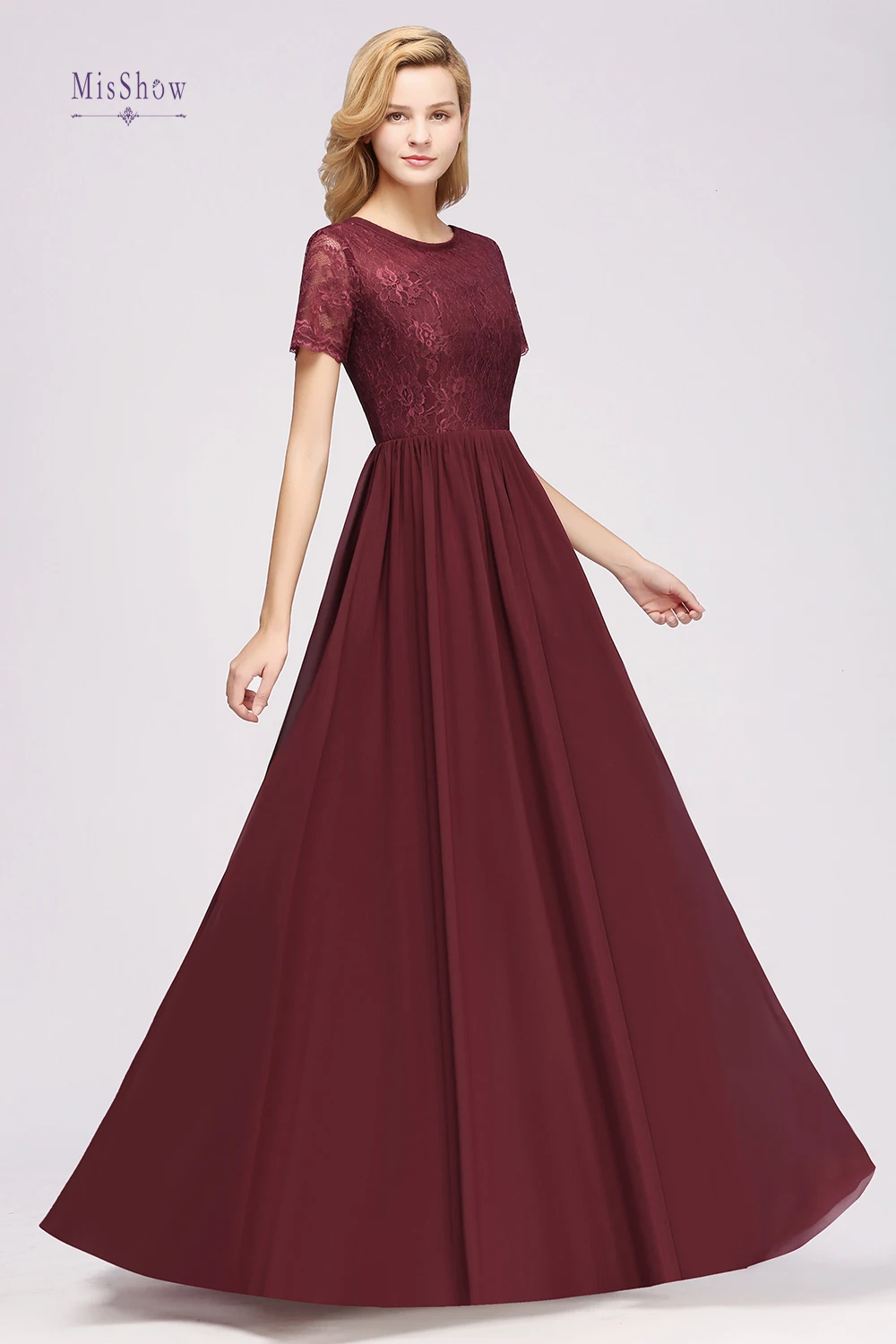 Vestido Largo De Dama De Honor Junior Con La Parte Superior De Encaje Y Mangas Medio Largas Negro