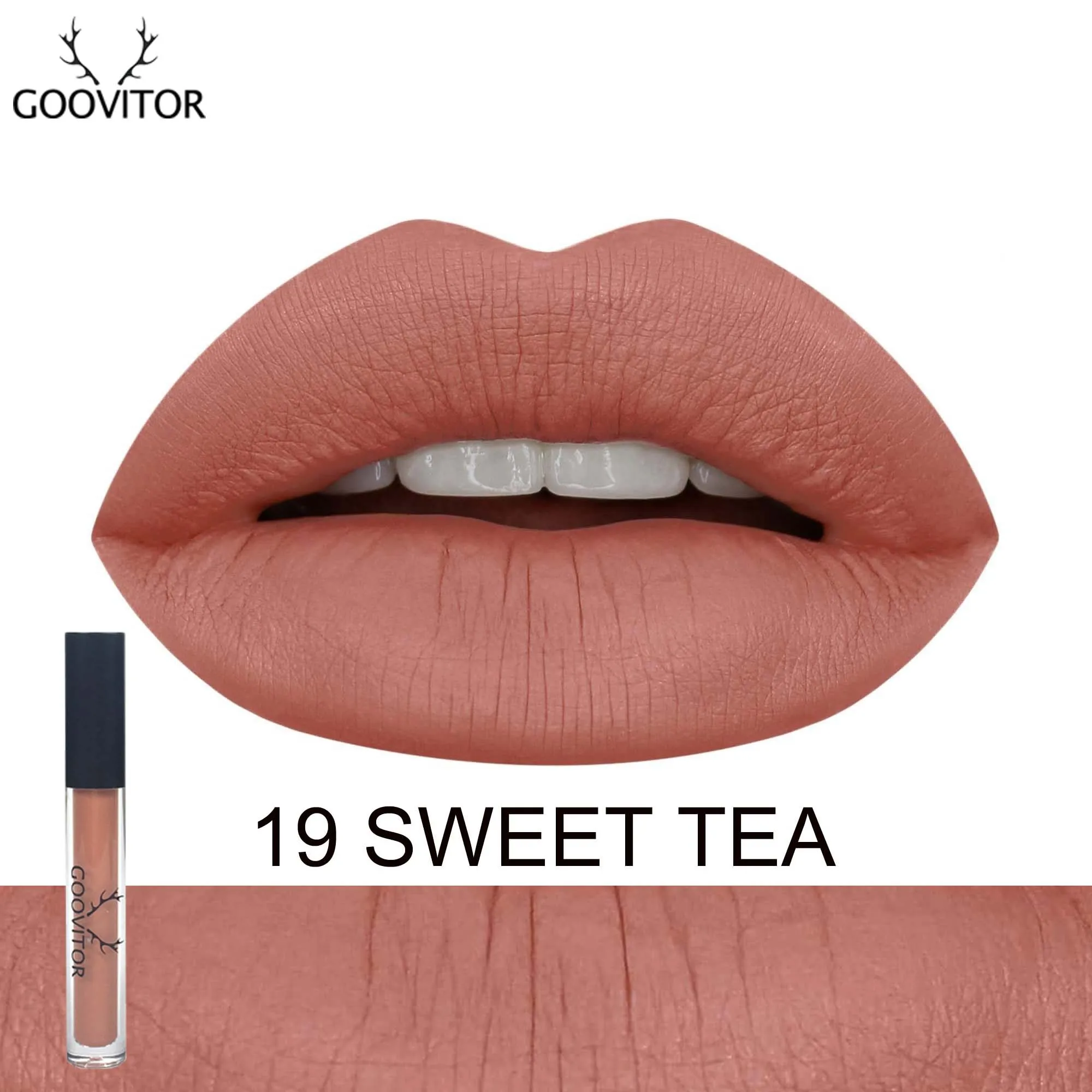19 Sweet Tea Goovitor стойкая высокопигментированная Матовая жидкая губная помада, блеск для губ, водостойкий красный бархат, телесный, 25 цветов, макияж - Цвет: 19 Sweet Tea