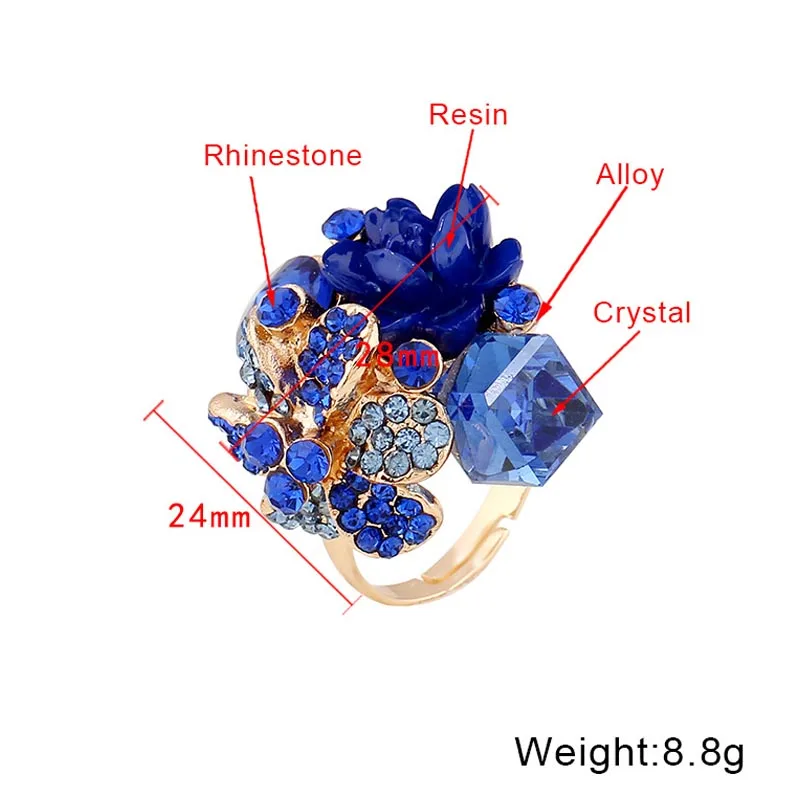 Ретро Кристалл Цветок Кольцо Девушка Сладкий Циркон Регулируемые кольца для женщин Мода Партия ювелирных изделий Свадебный подарок