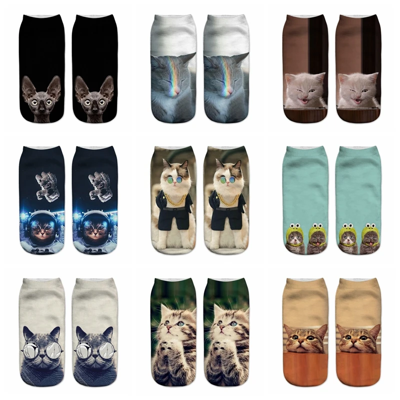 

3D Printed Cotton Socks Cute cat pattern Personality Women Ankle Short Socks Adorable Women birthday Gifts